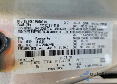 2014 Ford Focus Se из США, поврежденный, VIN 1FADP3F25EL327500